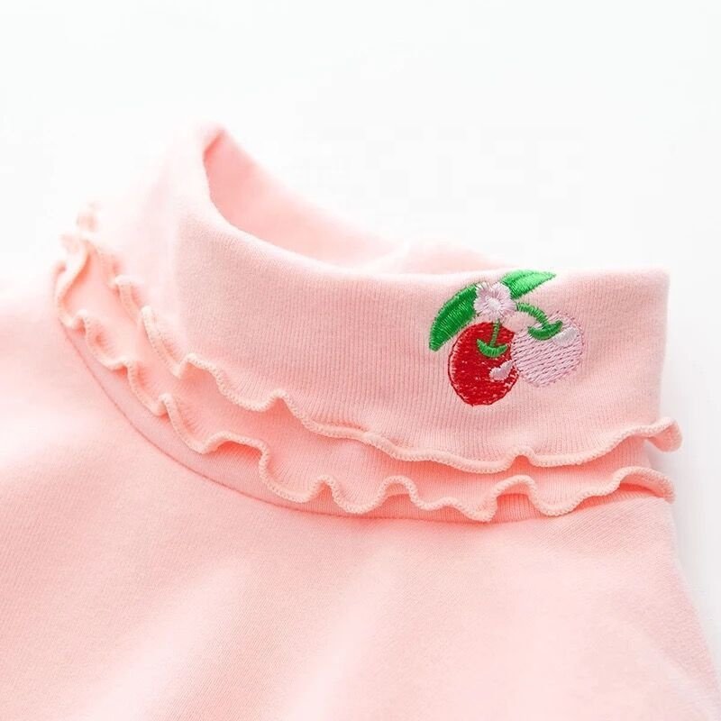 Ms-48 2024 Spring Baby Girls Top Design Turtleneck Embroidery Bottom Long Sleeve T Shirt for Toddler Girl
