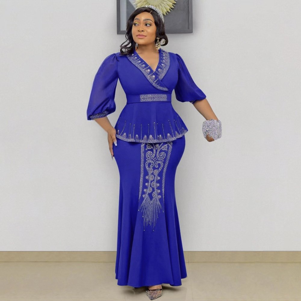 2023 Hot Sale Turkey Plus Size Latest Ladies Elegant Formal Office Wear Dresses For Turkey Women Coat Long Dress Two Piece Set