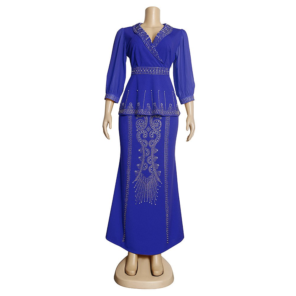 2023 Hot Sale Turkey Plus Size Latest Ladies Elegant Formal Office Wear Dresses For Turkey Women Coat Long Dress Two Piece Set