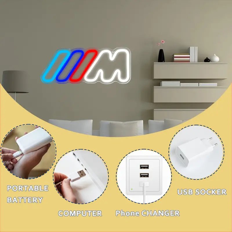 5V USB Powered Brightness Adjustable Wall Hanging IIIM Car led light Neon Signs for Garage Wall Decor