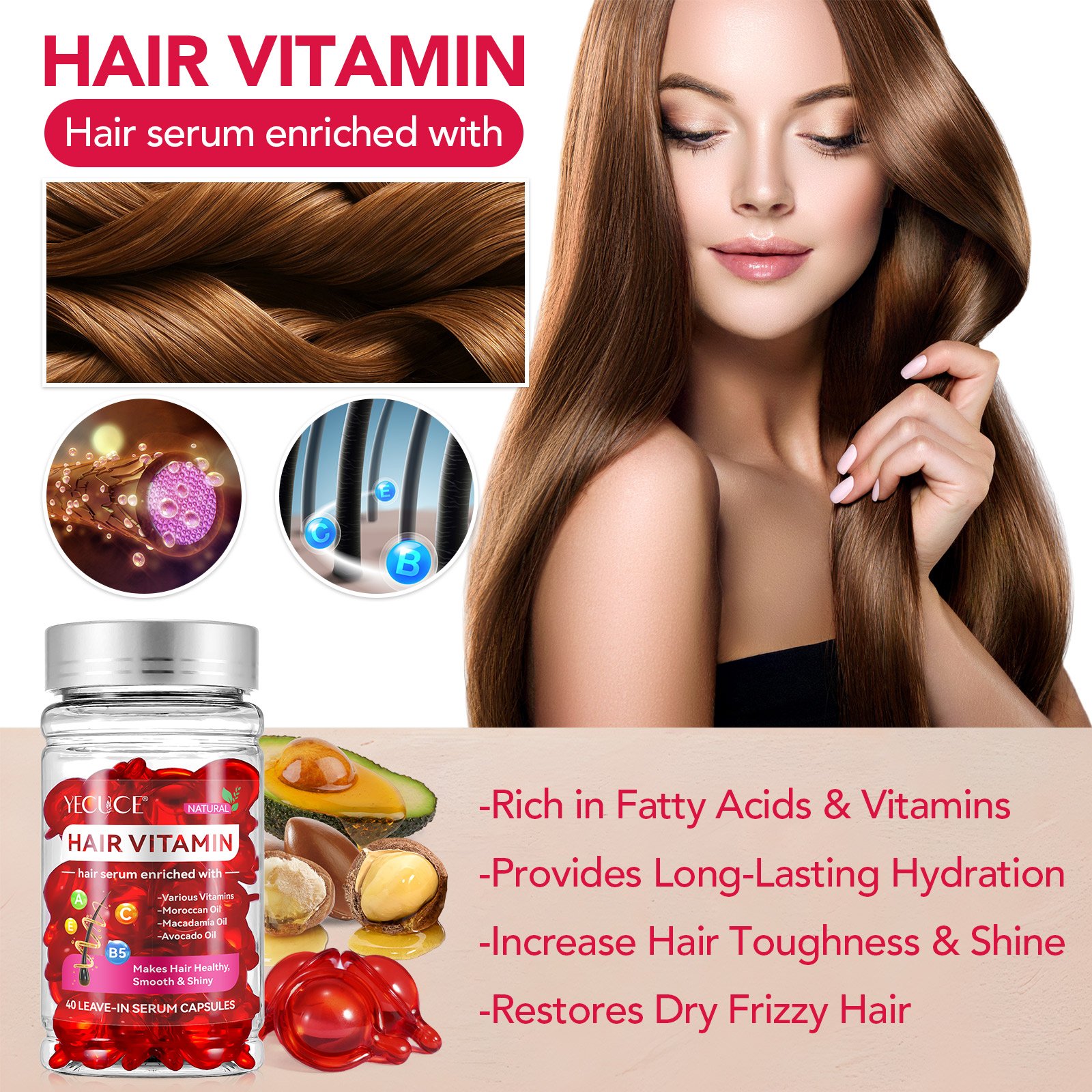 No Rinse Vitaminas Para El Cabello Hair Vitamin Hair Treatment Serum Enriched With Moroccan Macadamia Avocado Oil For Women Men