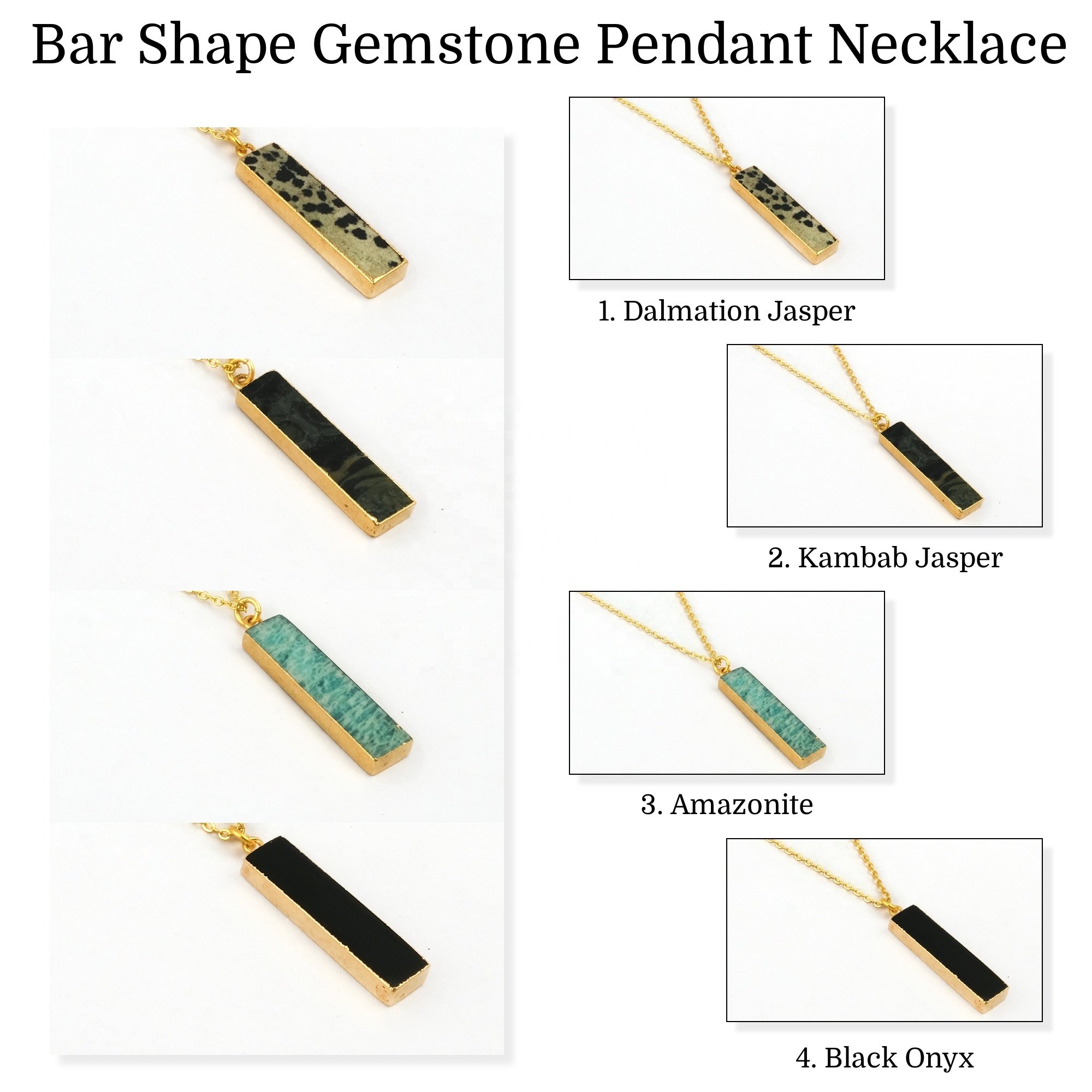 Handmade dalmation jasper gemstone gold electroplated pendent necklace with chain fashionable unique jewelry for supplies
