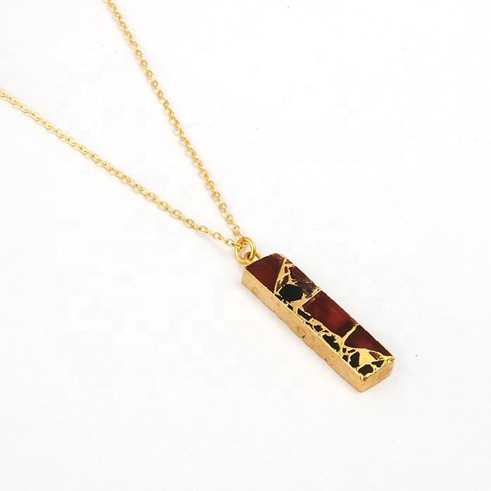 Handmade dalmation jasper gemstone gold electroplated pendent necklace with chain fashionable unique jewelry for supplies
