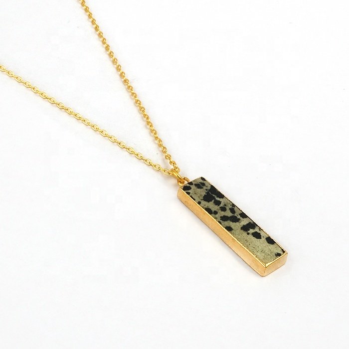 Handmade dalmation jasper gemstone gold electroplated pendent necklace with chain fashionable unique jewelry for supplies