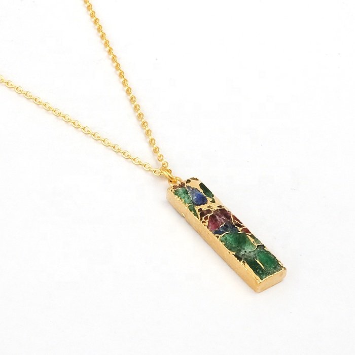 Handmade dalmation jasper gemstone gold electroplated pendent necklace with chain fashionable unique jewelry for supplies