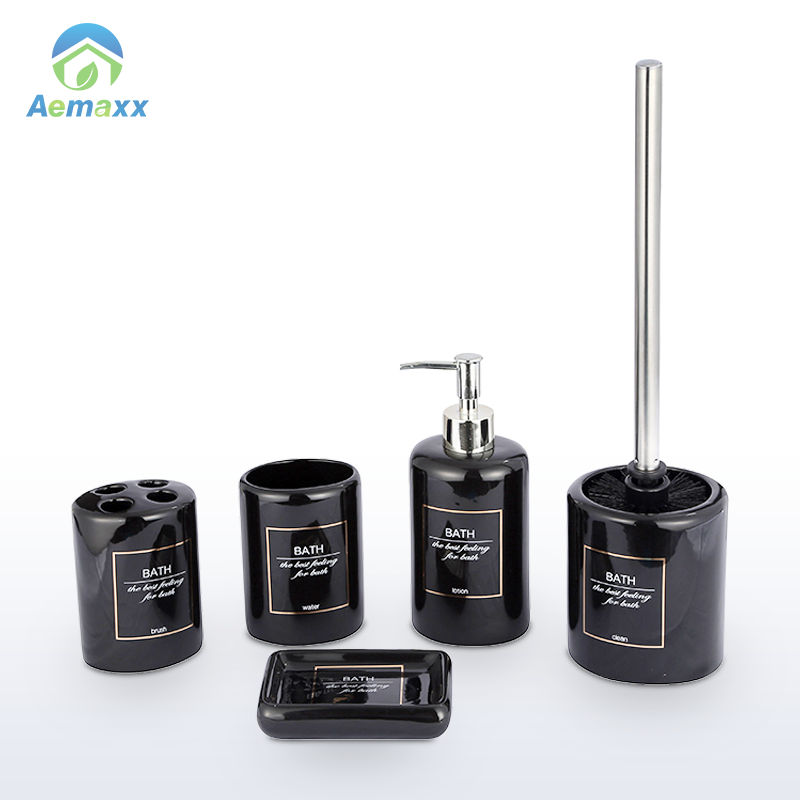 Ceramic Black bathroom set toilet accessories soap dispenser toothbrush holder tooth brush soap dispenser