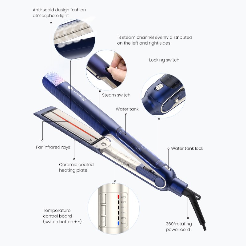 Professional Tourmaline Ceramic Strong Steampod Style Steam and Infrared Hair Straightener Flat Iron Plancha Para el Cabello