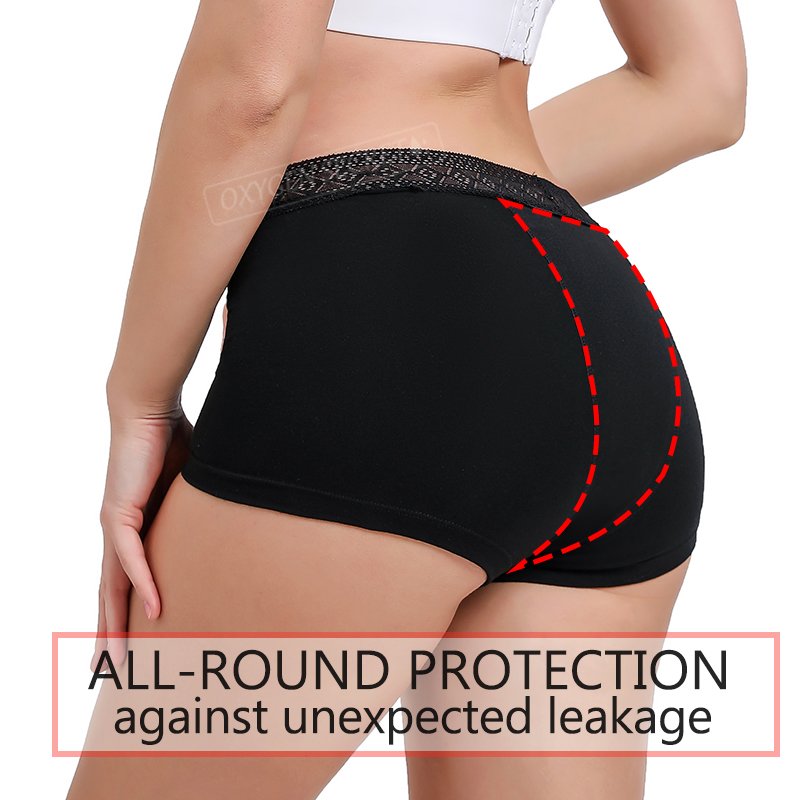 OXYGEN SECRET Calsones Menstruales Physiological Menstrual 4 Layers Boy Shorts Lace Leak Proof Underpants For Menstruation Women