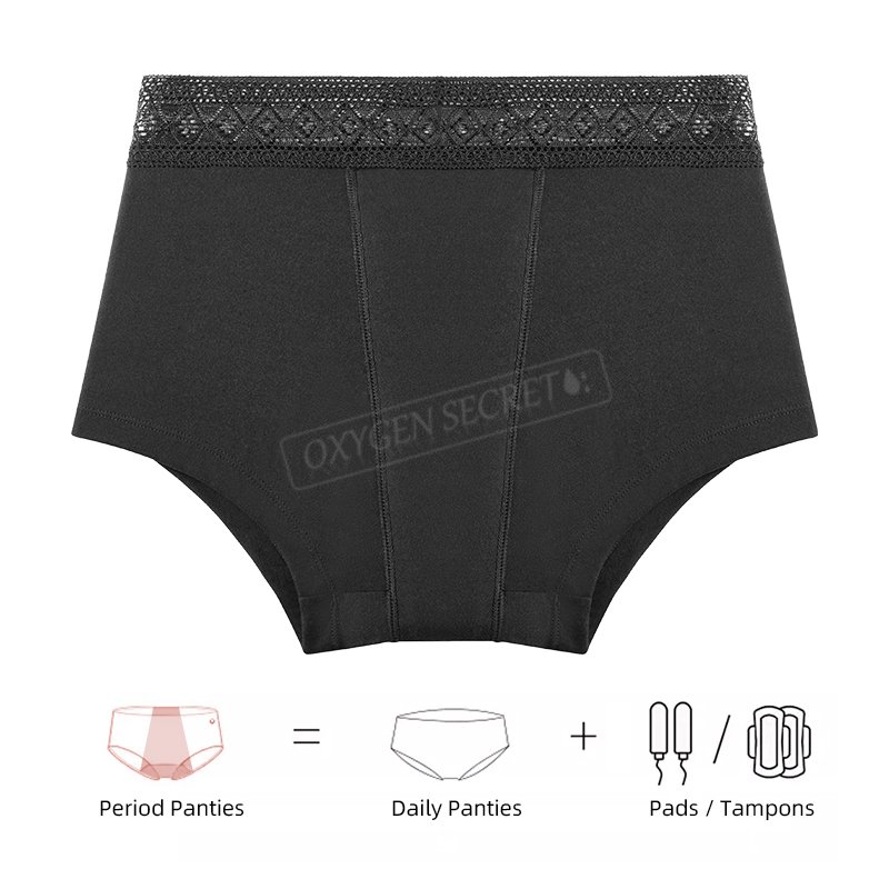 OXYGEN SECRET Calsones Menstruales Physiological Menstrual 4 Layers Boy Shorts Lace Leak Proof Underpants For Menstruation Women