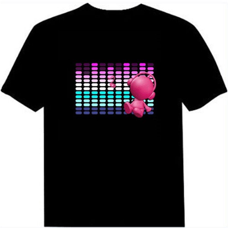 High Quality Sound Activated Light Up Flashing Equalizer EL LED T-Shirt Cotton short Tshirt for Rock Disco Party DJ