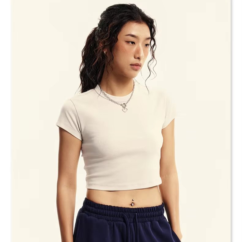 Custom Logo Raglan Sleeve Women's Cropped T-Shirts Contrast Short Sleeve Crop Tops Tees