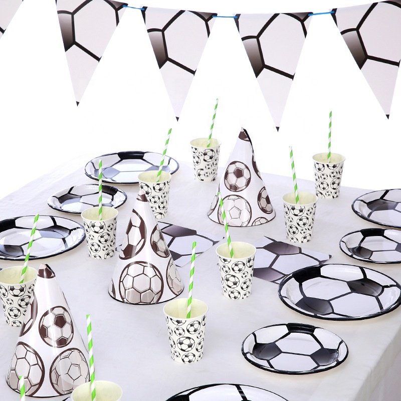 Football Party Tableware Kit Disposable Plates Napkins Cups 16 Guests Sports Theme Soccer Party Supplies