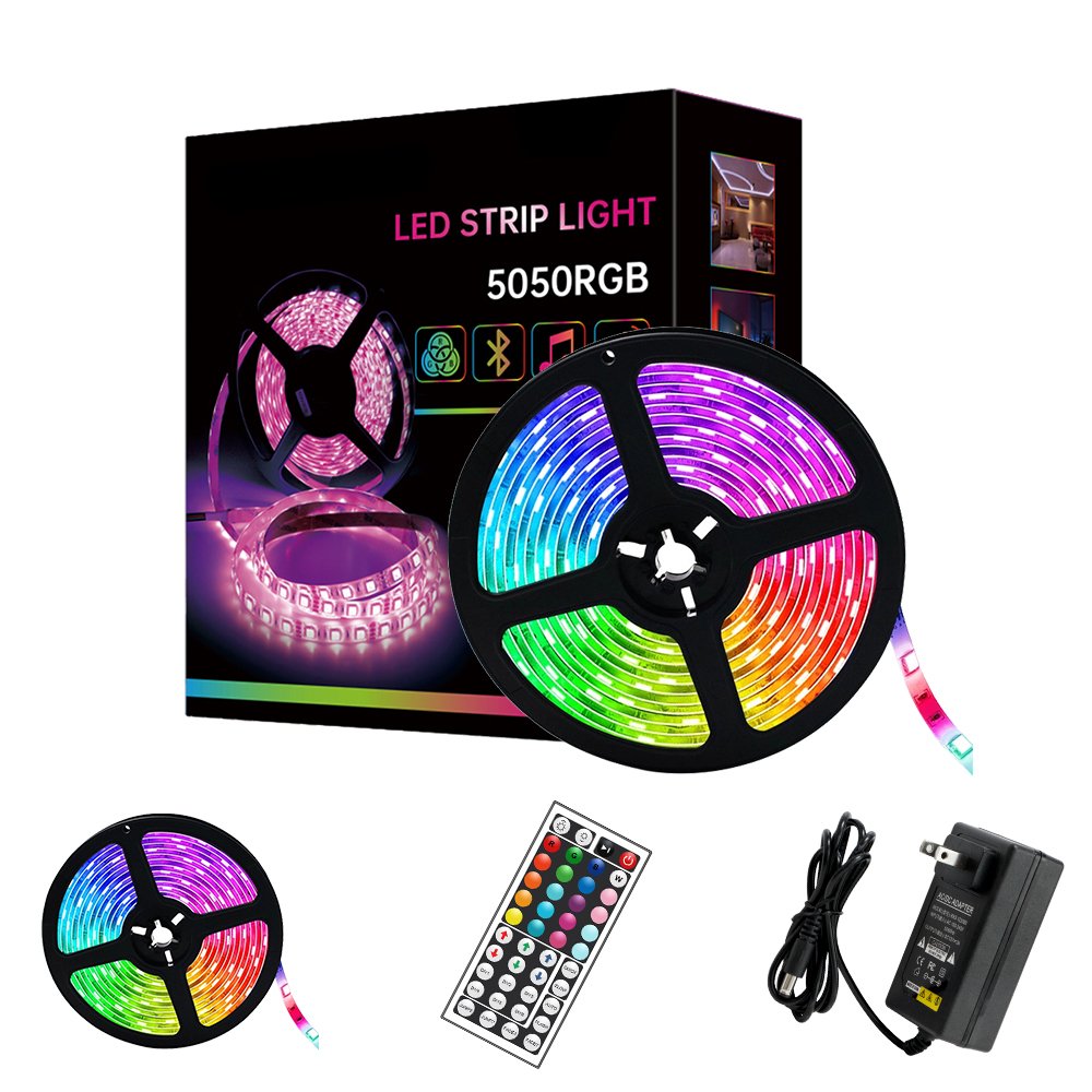 IP20 44 Key IR Remote Controlled 5050 5M 150LED 12V RGB LED Strip Light With Power Adapter