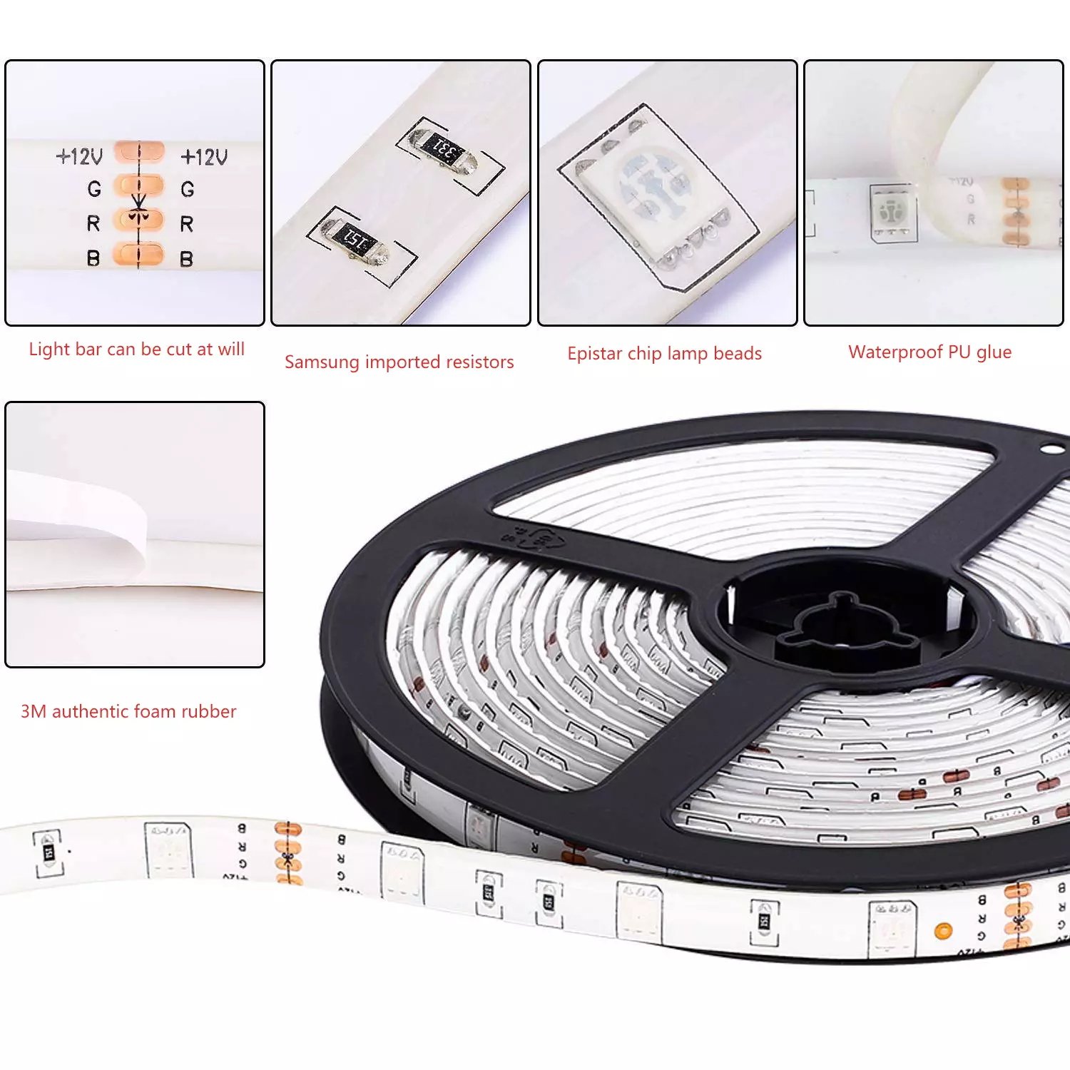 IP20 44 Key IR Remote Controlled 5050 5M 150LED 12V RGB LED Strip Light With Power Adapter