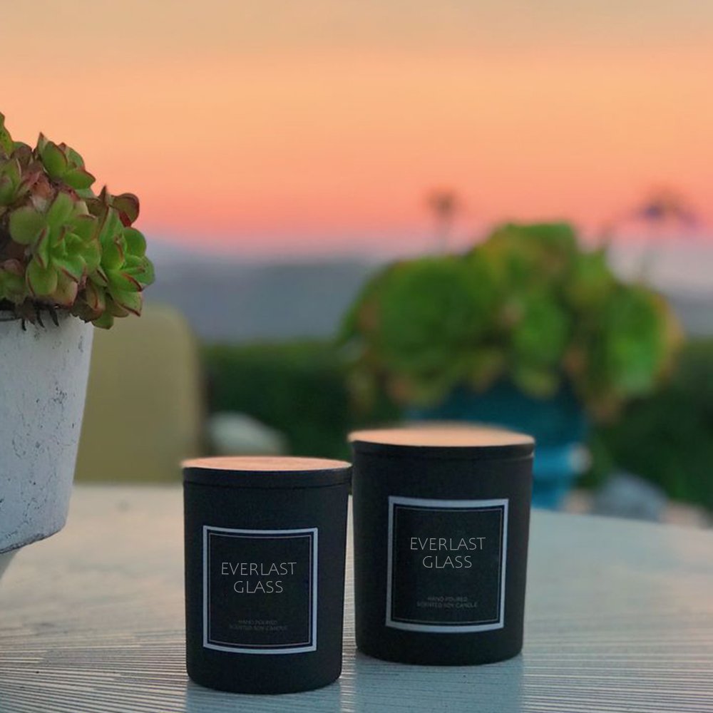 New arrival matte black empty glass candle jars with cork lids 7.5oz 200ml glass holders containers vessels for candles