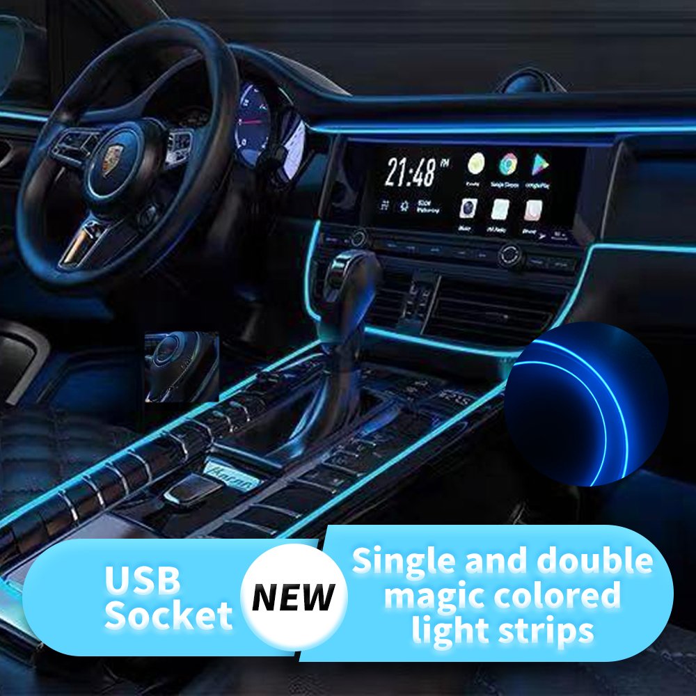 AMS Car Interior LED Atmosphere Lights RGB Neon Ambient Light EL Wire Kit APP Control Fiber Optic Strip Auto Decorative Lamp