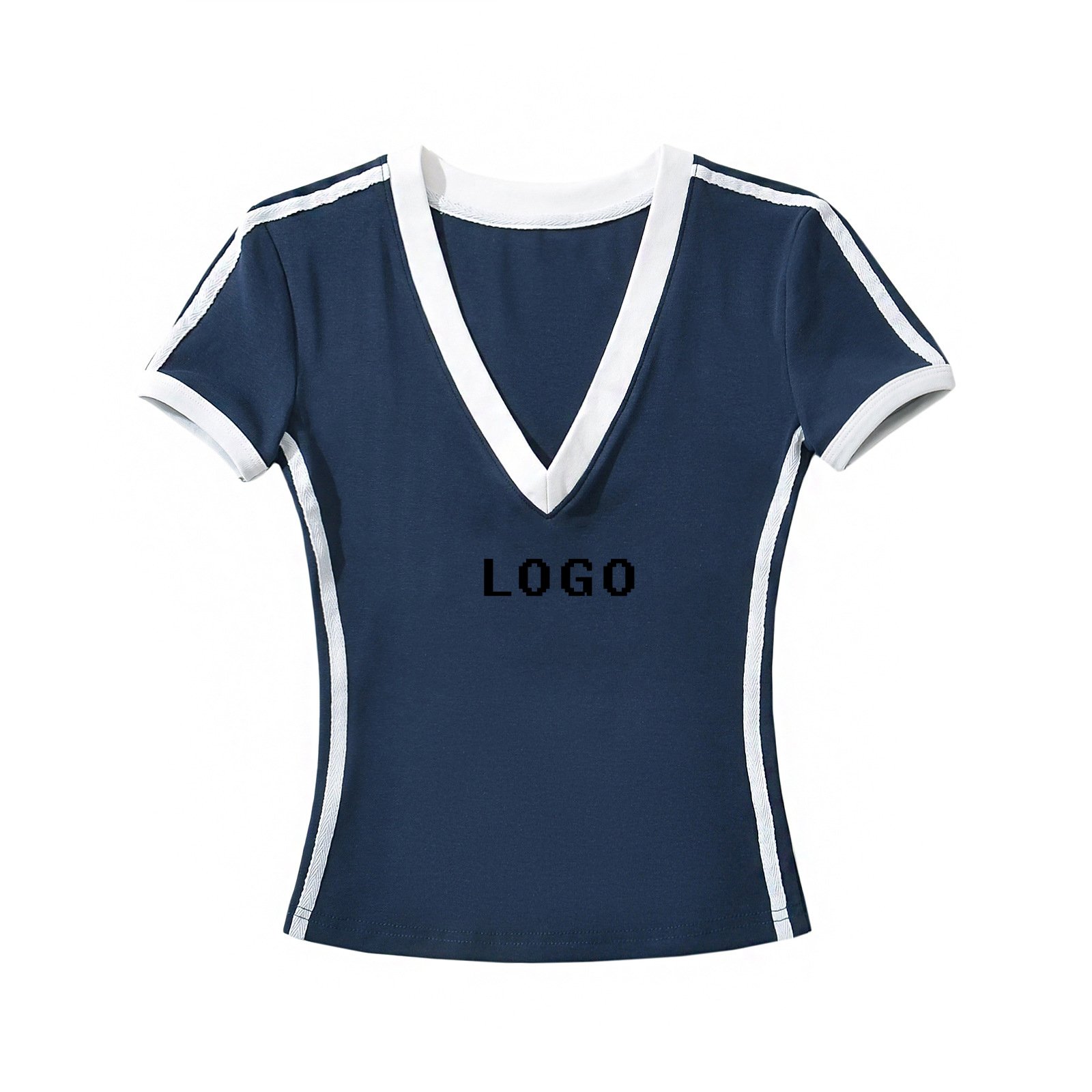 Custom logo 200gsm Spandex cotton women V-neck plain short sleeve t-shirt Printed logo blank women's V-neck top
