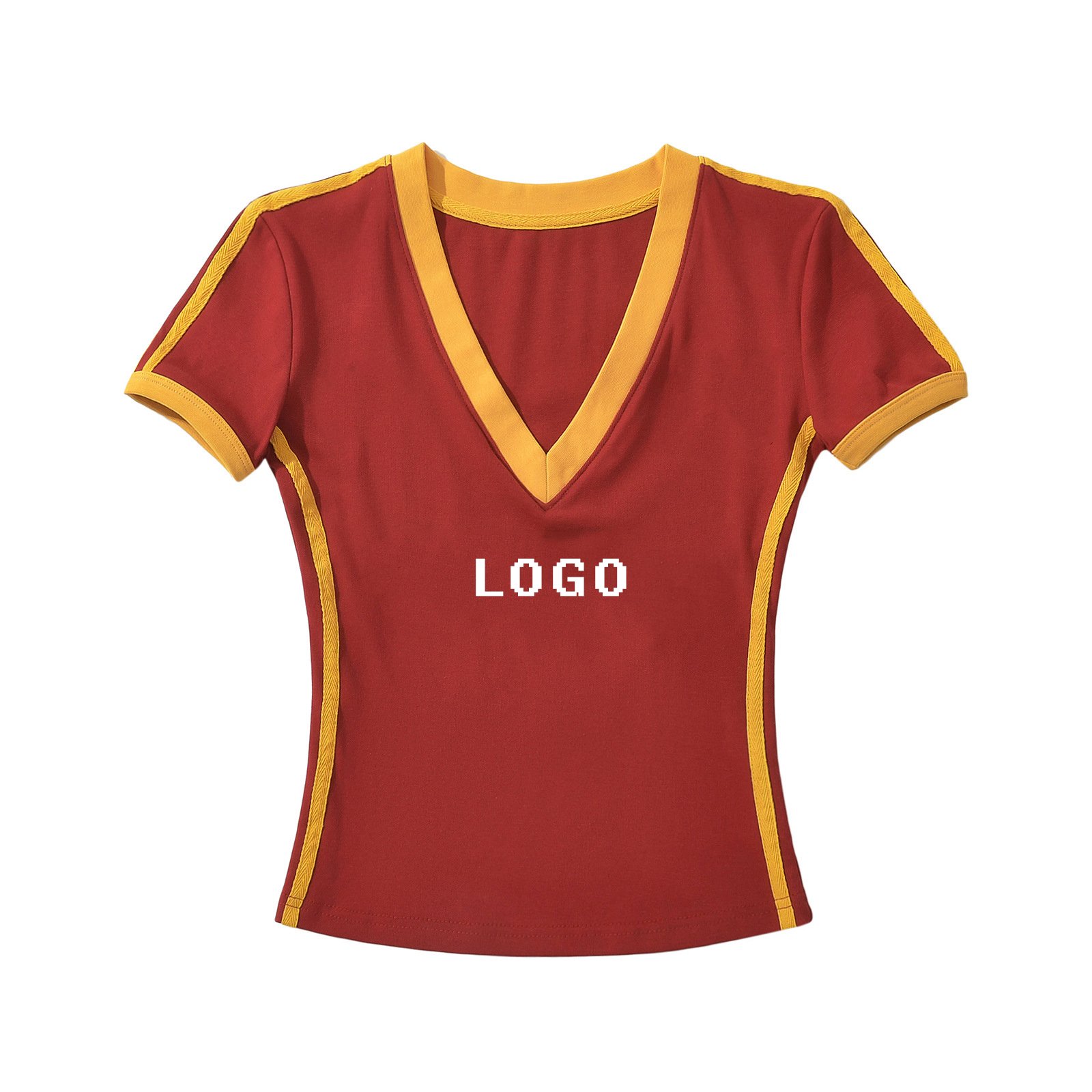 Custom logo 200gsm Spandex cotton women V-neck plain short sleeve t-shirt Printed logo blank women's V-neck top