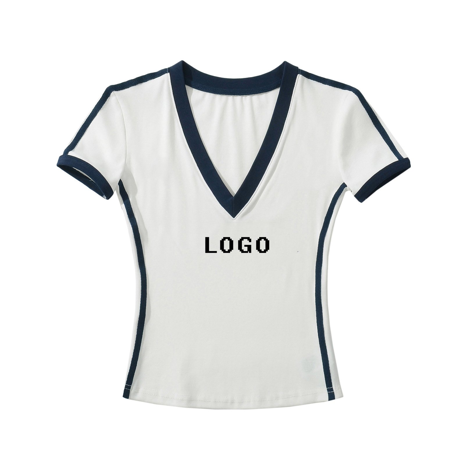 Custom logo 200gsm Spandex cotton women V-neck plain short sleeve t-shirt Printed logo blank women's V-neck top