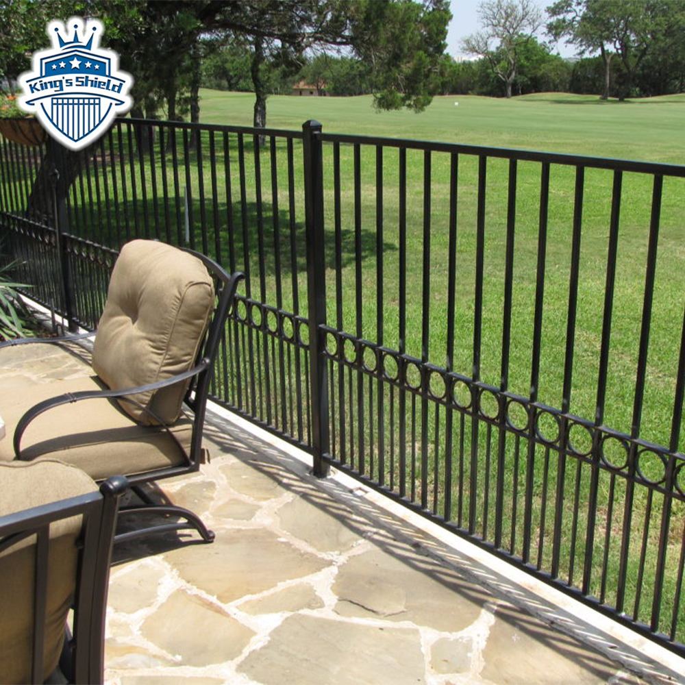 Outdoor cheap decorative modern backyard no dig fence metal 3 rail wrought iron galvanized steel fence for front yard