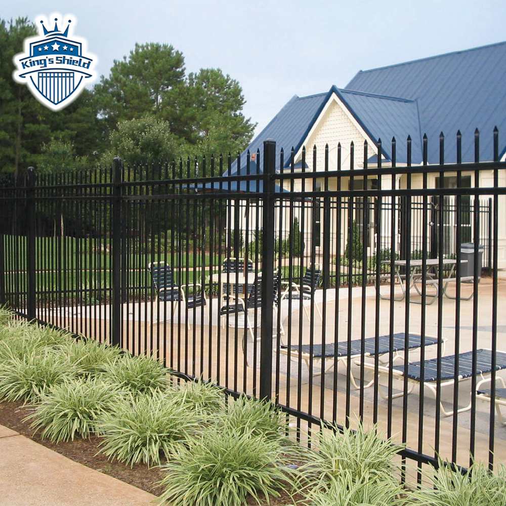 Outdoor cheap decorative modern backyard no dig fence metal 3 rail wrought iron galvanized steel fence for front yard