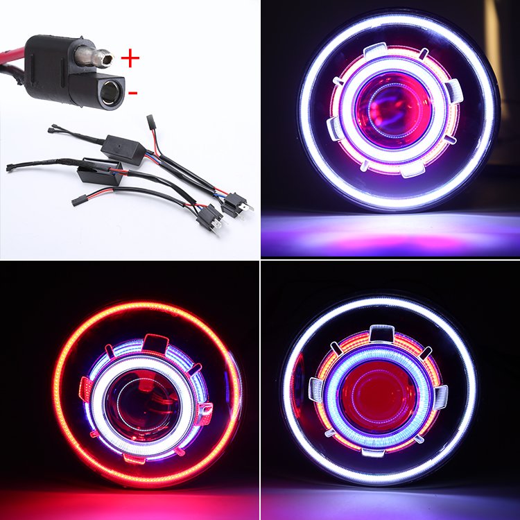 Loyo OEM 7 Inch Round angel eyes With High Low Beam Demons eyes Rgb Led Headlight 55W Halo ring Headlight For Jeep