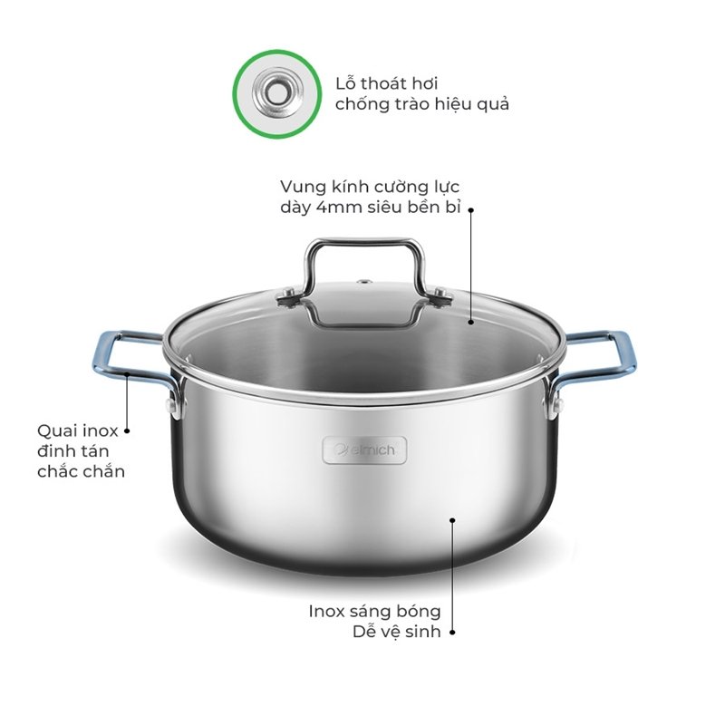 High Quality Elmich Trimax XR EL-3843 stainless steel pot size 16, 20, 24cm