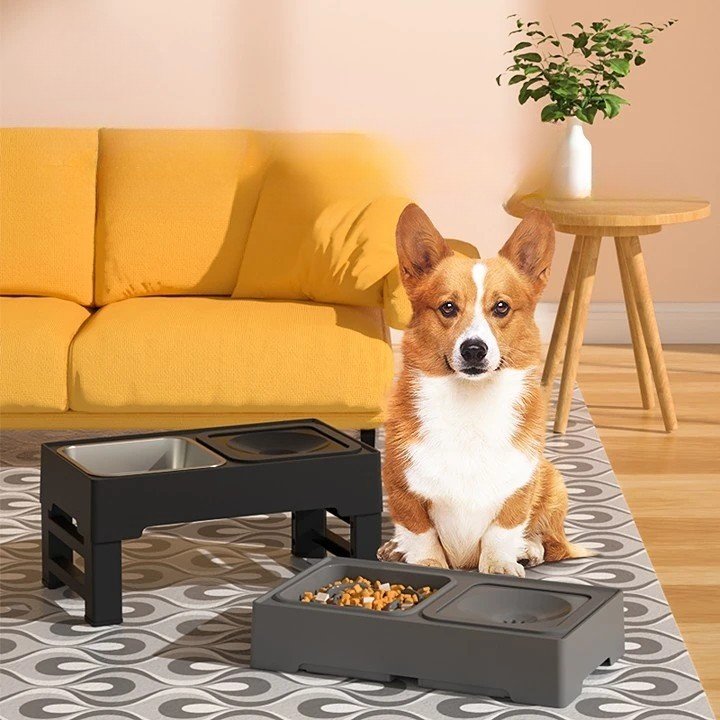 ELSPET Pet Products 2024 Custom Logo Dog Food Bowl Adjustable Raised 3 Dog Bowl Stand Elevated Feeder for Dogs Cats