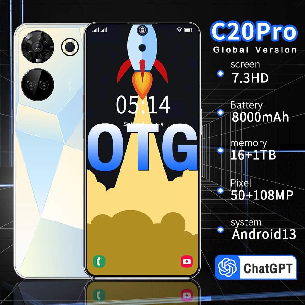 Low Price C20 Pro original phone16+1T 7.3 Inch Smart Mobile Phones Android13 OTG Cell Phone Cellular Telephone