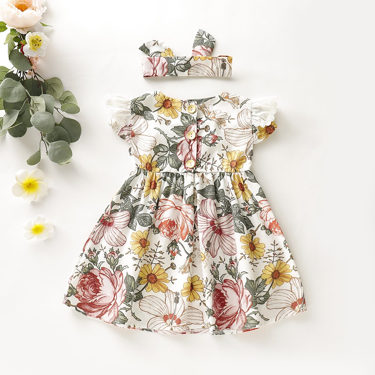 Best selling products lovely floral print on sleeves baby girl princess dress modern girl 2021