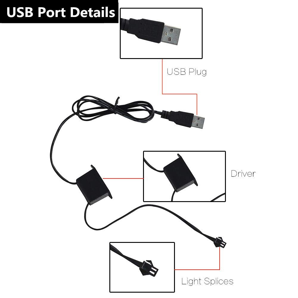 DIY Product 5V White Yellow Green Orange Red Blue Pink Ice Blue EL Light Wire with Inverter Driver