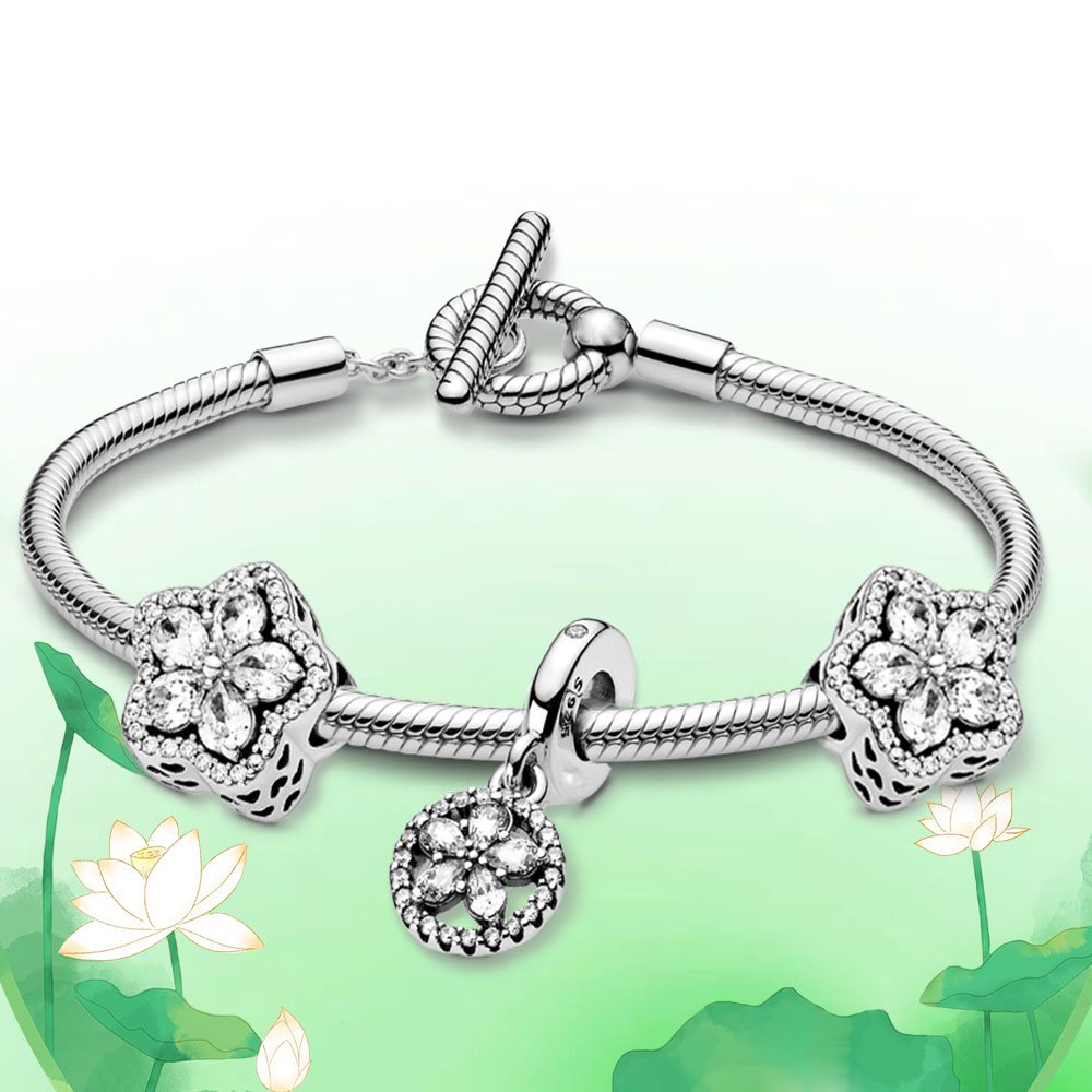 El conjunto de pulsera con dijes de oro rosa y plata de ley 925 de alta calidad Original se adapta a dorae con logotipo