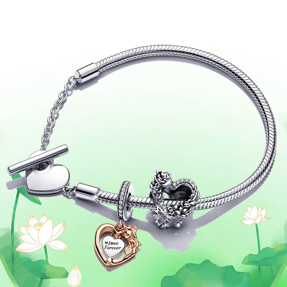 El conjunto de pulsera con dijes de oro rosa y plata de ley 925 de alta calidad Original se adapta a dorae con logotipo