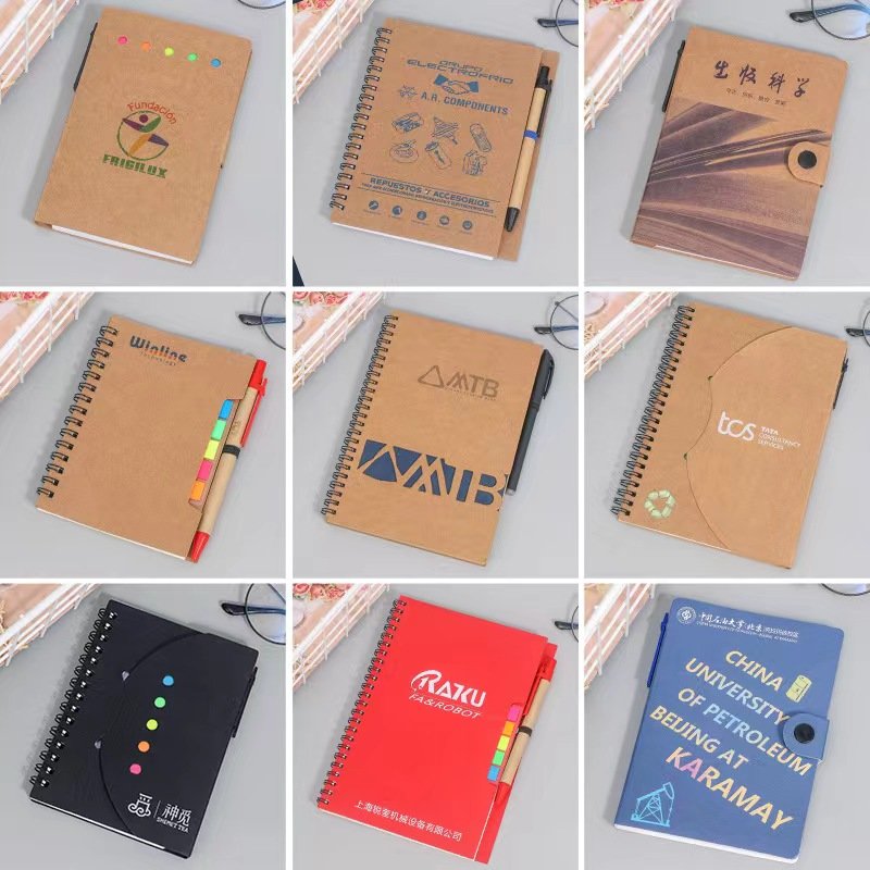 custom Kraft paper fabric spliced note notebook environmentally friendly recycled products notepad composition notebook with pen