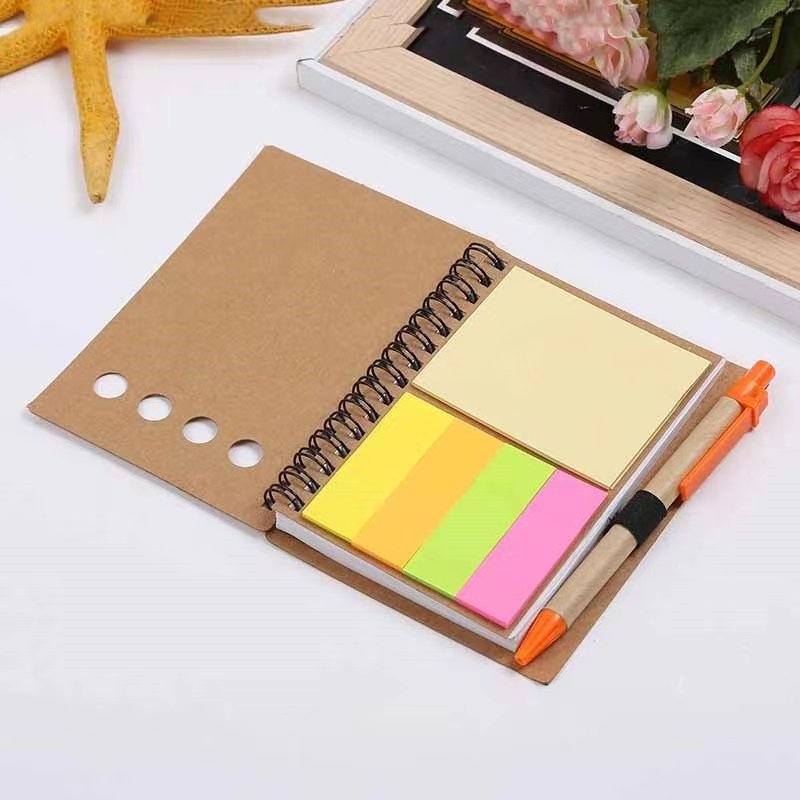 custom Kraft paper fabric spliced note notebook environmentally friendly recycled products notepad composition notebook with pen