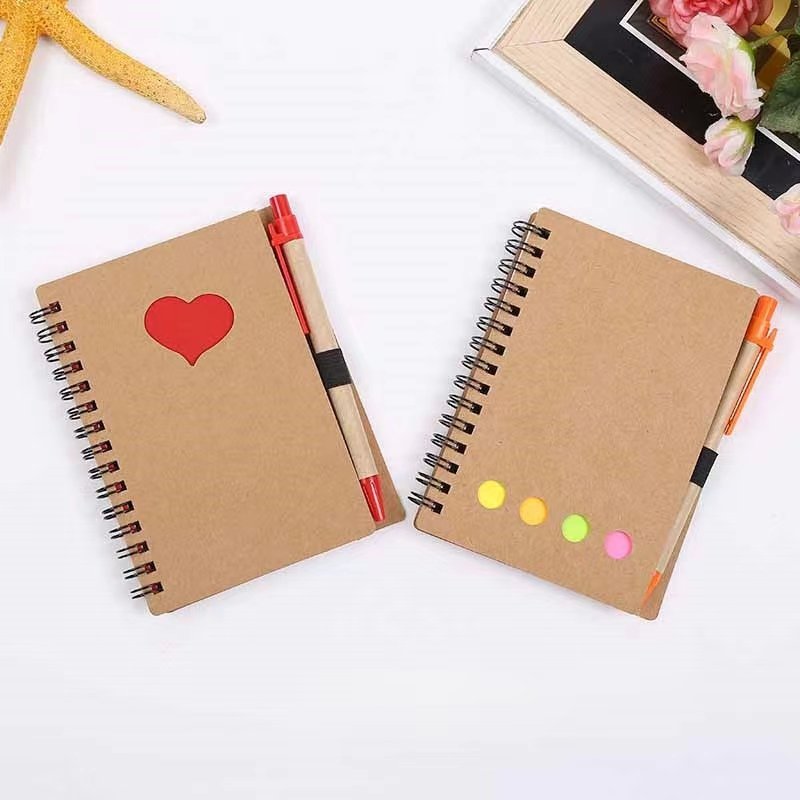 custom Kraft paper fabric spliced note notebook environmentally friendly recycled products notepad composition notebook with pen
