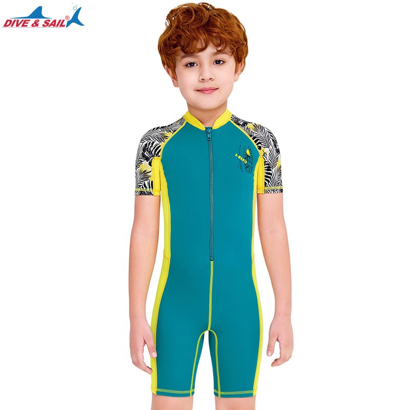 Traje de bano de manga corta con cremallera en el pecho para ninos, ropa de playa para ninos, traje de bano de esnorquel UV