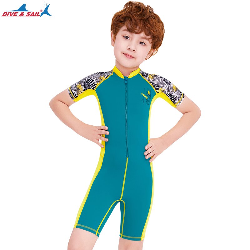 Traje de bano de manga corta con cremallera en el pecho para ninos, ropa de playa para ninos, traje de bano de esnorquel UV