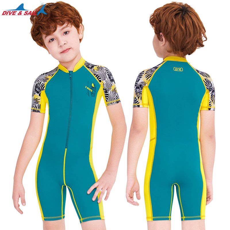 Traje de bano de manga corta con cremallera en el pecho para ninos, ropa de playa para ninos, traje de bano de esnorquel UV