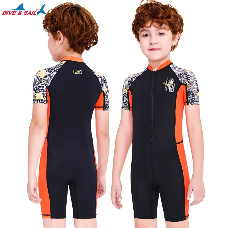 Traje de bano de manga corta con cremallera en el pecho para ninos, ropa de playa para ninos, traje de bano de esnorquel UV