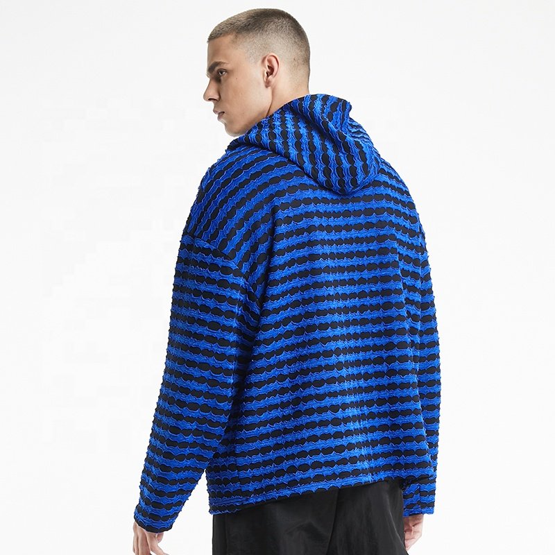 Original Design Autumn Fashion Men Jacquard Stripe Streetwear Long Sleeve T Shirt With Seperate Hood Customizable