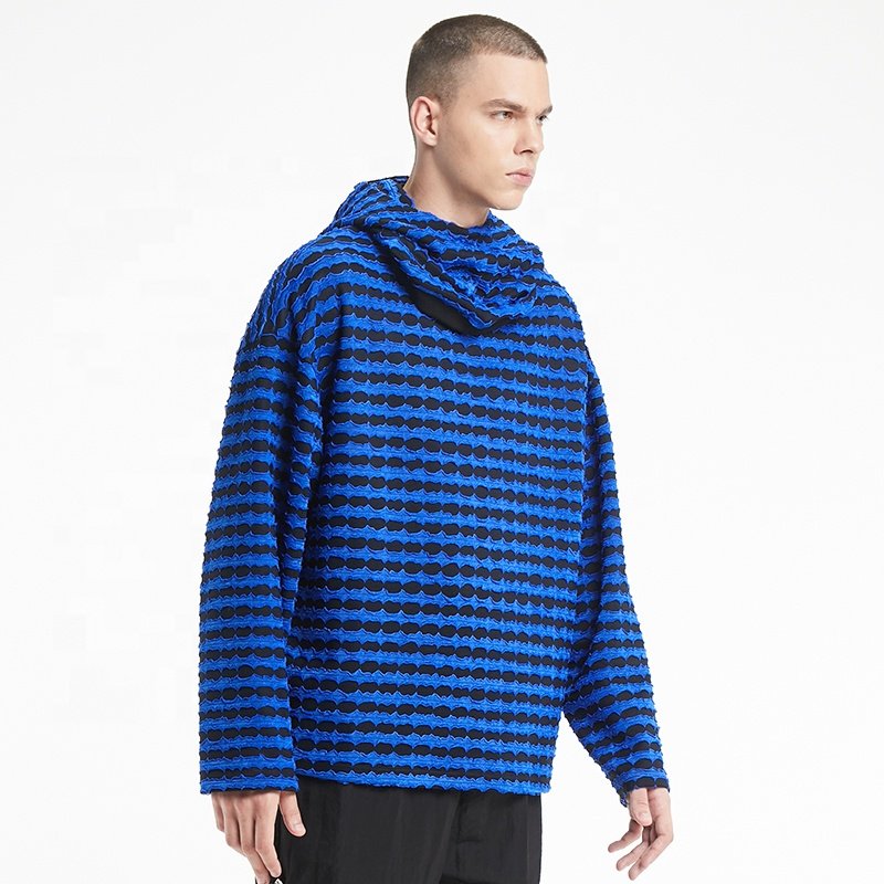 Original Design Autumn Fashion Men Jacquard Stripe Streetwear Long Sleeve T Shirt With Seperate Hood Customizable