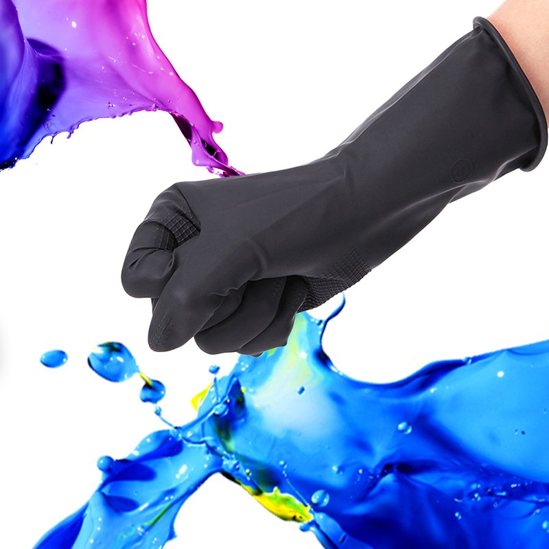 100G SUN BRAND BLACK ANTI-SLIP ROLLED CUFF CHEMICAL WORKING RUBBER GLOVE THICK LATEX INDUSTRIAL GLOVES