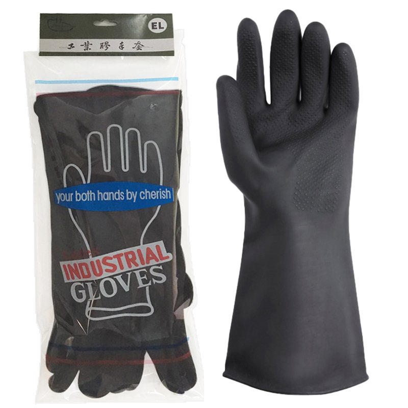 100G SUN BRAND BLACK ANTI-SLIP ROLLED CUFF CHEMICAL WORKING RUBBER GLOVE THICK LATEX INDUSTRIAL GLOVES