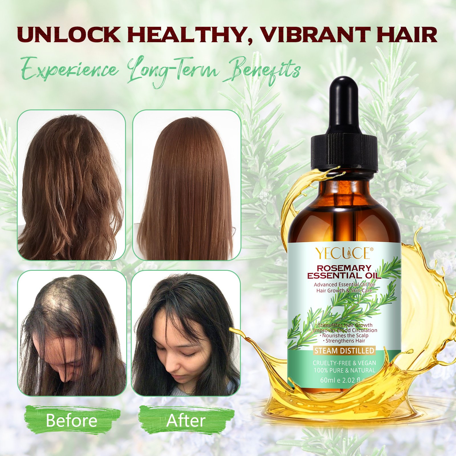 Yecuce Essential Oils Dry Scalp Treatment Aceite Para El Cabello Hair Care Thickening Products Black Castor Oil For Women