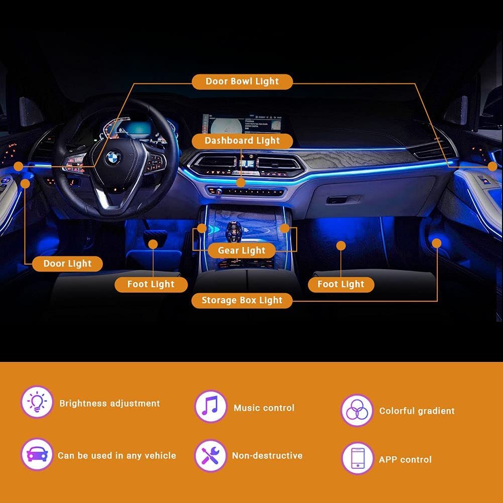 6M EL Cold Line Flexible Car Lights Interior Decoration Moulding Trim Strips Atmosphere Lamp Car Door Interior Ambient Light