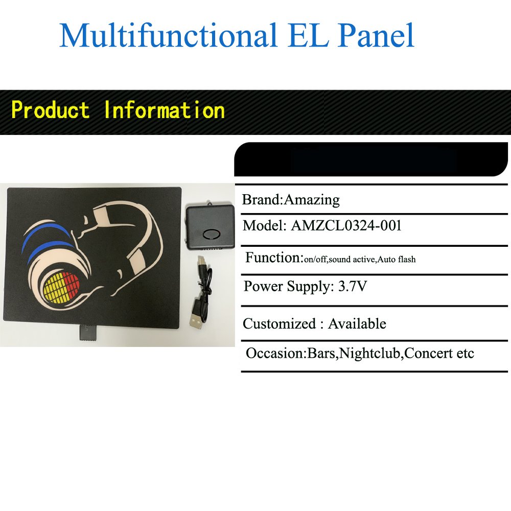 Wireless Multifunctional Charageable lithium Battery Led Panel EL Flashing panel EL Light panel with USB cable