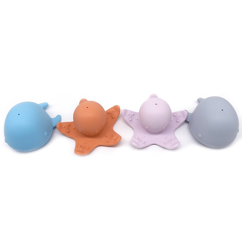 New Design Baby Products Children Toys Cute Whale Octopus Shape Silicone Baby Bath Toys Set for Kids Gift Sets