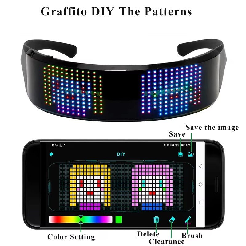 Wholesale patented product Bluetooth LED Shinning Glasses full colors APP control changing shades LED glasses