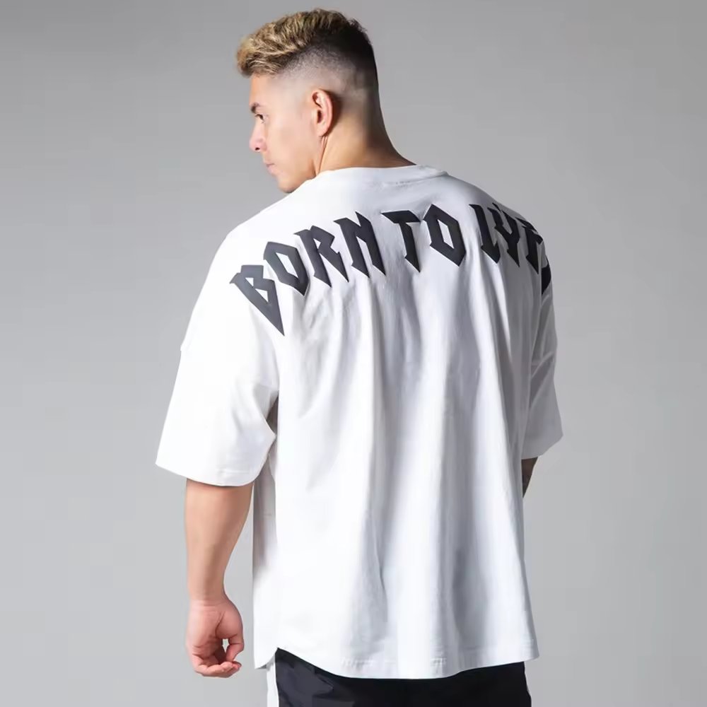 high quality heavyweight oversized drop shoulder athletic t shirt cropped gym sport puff print t shirt for men custom wording